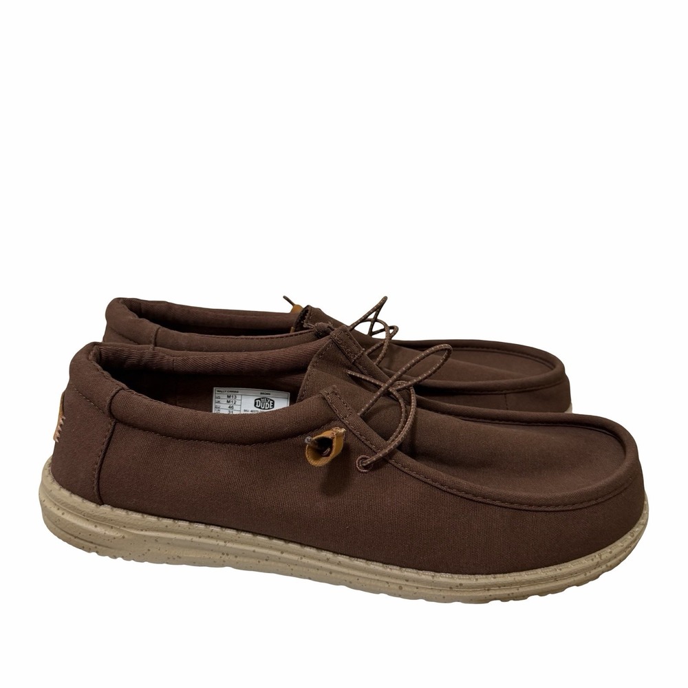 Hey Dude Wally Canvas Slip On Sneaker Mens US 13 Brown Casual Lightweight Shoes